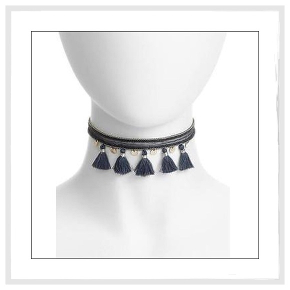 Chan Luu Blue Tasseled Chiffon And Silver Choker - Picture 5 of 5